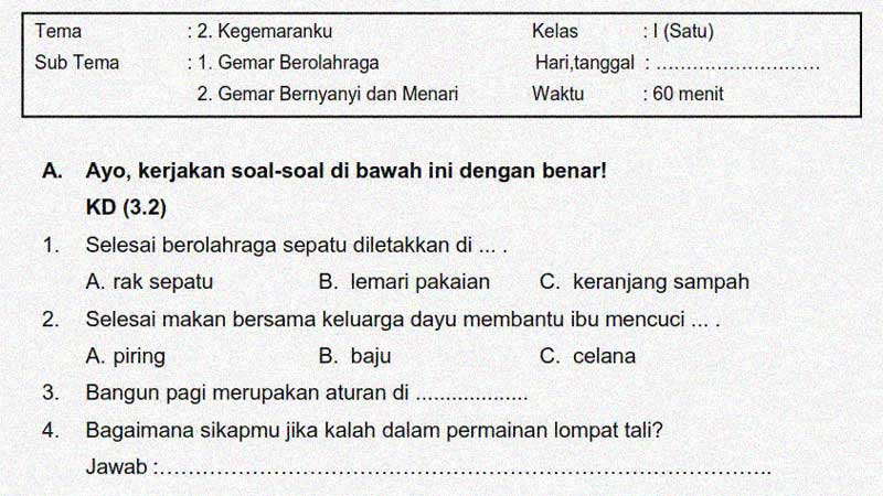 soal tema 2 kelas 1